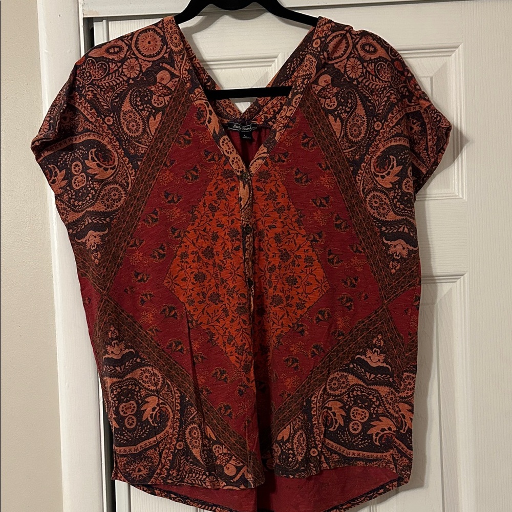 Lucky Brand Red and Black Paisley Blouse